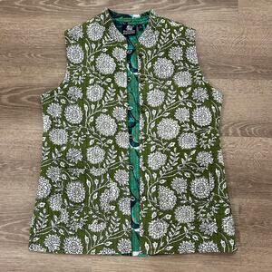 Madison Mathews Quilted Botanical Cotton Vest Artisan Layering Piece Small